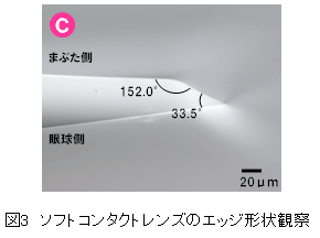 ソフトコンタクトレンズのエッジ形状観察写真。