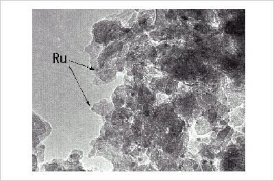 Transmission electron microscope image of ruthenium/alumina