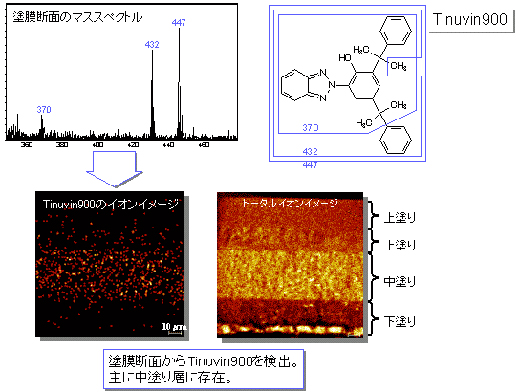 Fig. 2: Results of TOF-SIMS analysis of automobile paint